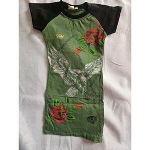 Vintage City Girl Eagle Rose Graphic Raglan T-Shirt Olive Green Black 4T